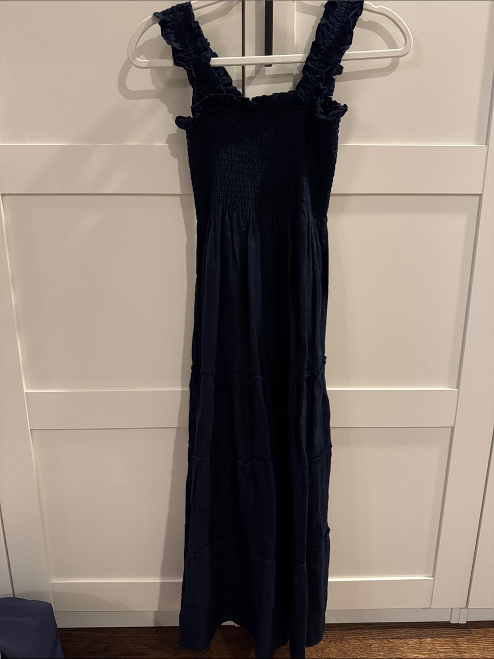 Quince Navy Smocked Ruffle Strap Maxi Dress - Deep Navy